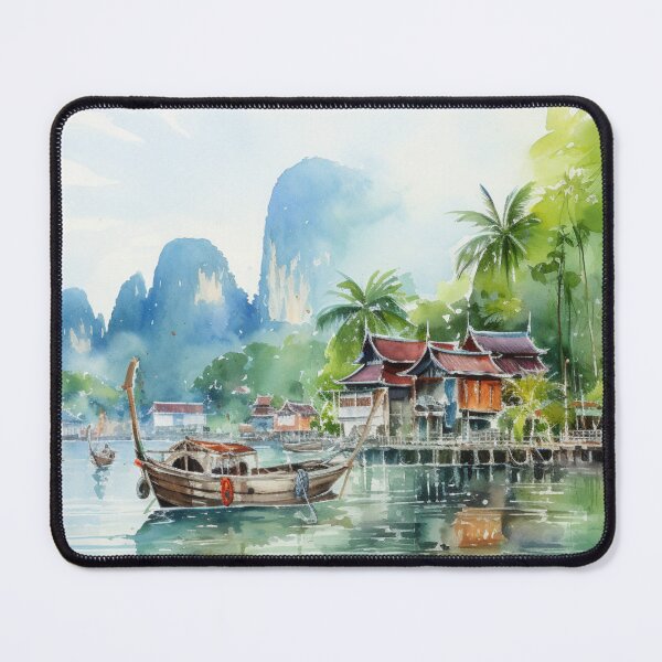 Item preview, Thailand ancient port watercolor art designed and sold by 2ilver.
