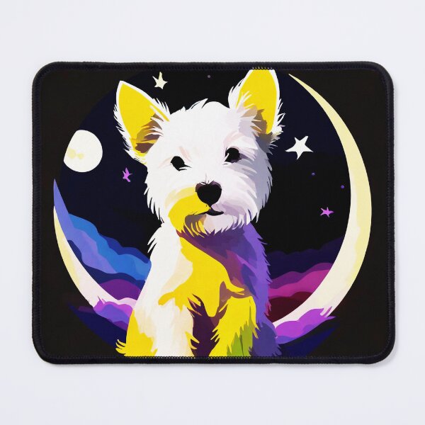Item preview, Westie terrier puppy in front of the moon designed and sold by fotofeast.