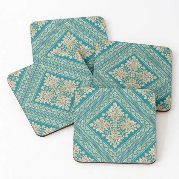 Item preview, Vintage Damask Pattern - Teal and gold designed and sold by k9printart.