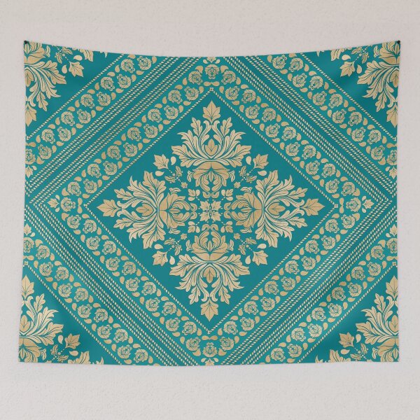 Item preview, Vintage Damask Pattern - Teal and gold designed and sold by k9printart.