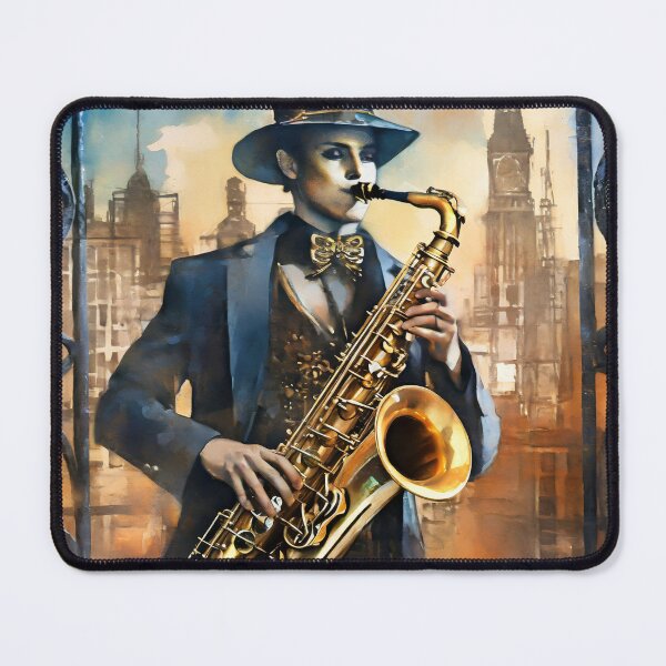 Item preview, Illustration of a steampunk portrait with a saxophone designed and sold by fotofeast.