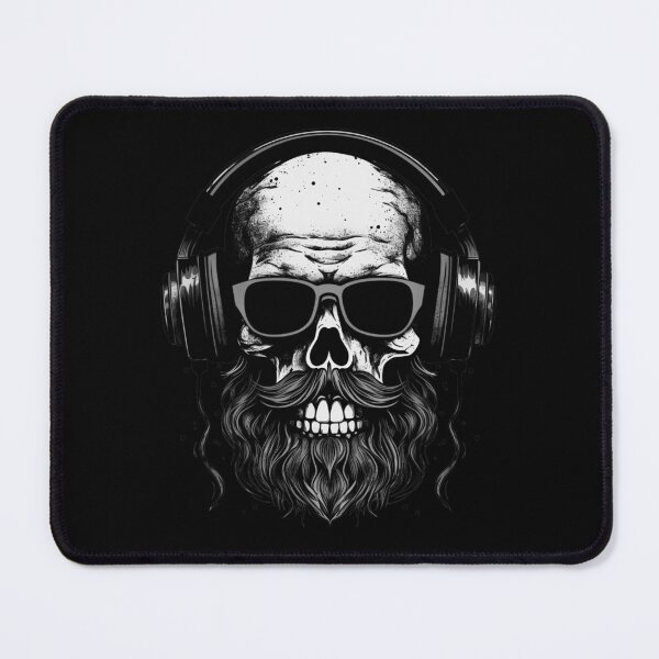 Item preview, Black and White Vintage Skull Beard with Large Headphones designed and sold by PepeCartoon.