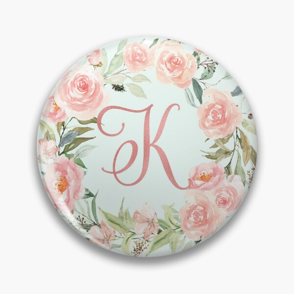 Item preview, K letter Monogram Pastel Pink Flower Wreath Rose Gold designed and sold by Nature Hues.