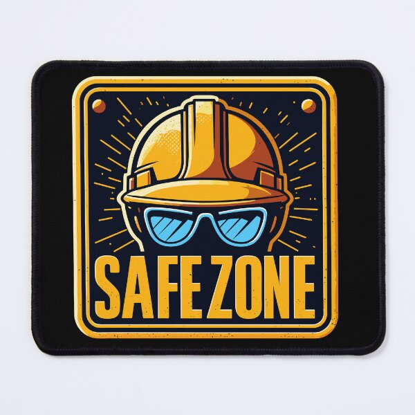Item preview, Safe zone construction helmet and goggles sign designed and sold by TomFrontierArt.