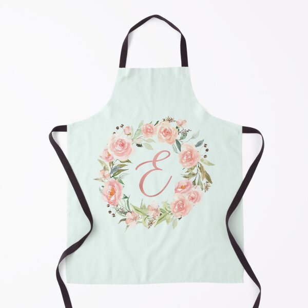 Item preview, E letter Monogram Pastel Pink Flower Wreath Rose Gold designed and sold by Nature Hues.