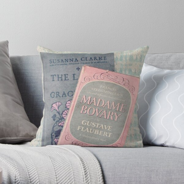 Tall Watercolor Books, Pink And Grey With Background Throw Pillow