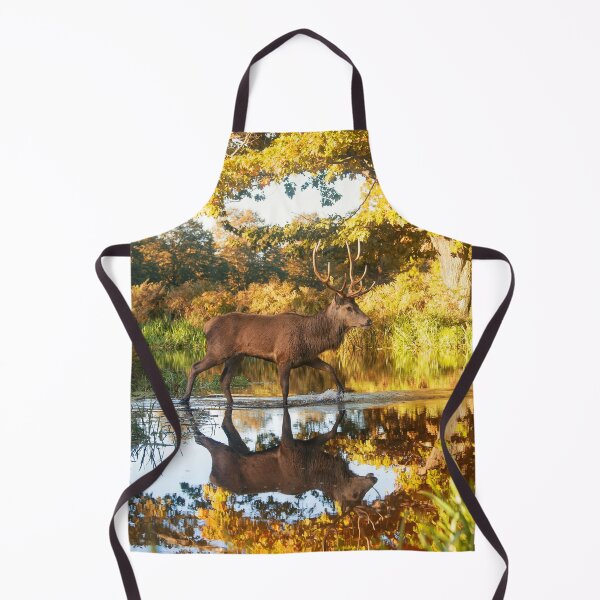 Item preview, Stag in autumn scene walks through shallow stream designed and sold by Junkyardmax.