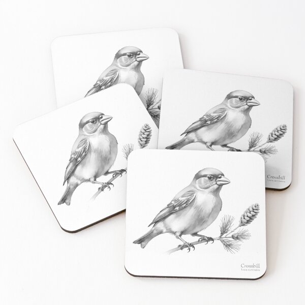 Item preview, Crossbill Finch on Pine Branch (Monochrome) designed and sold by PixelFixArt.