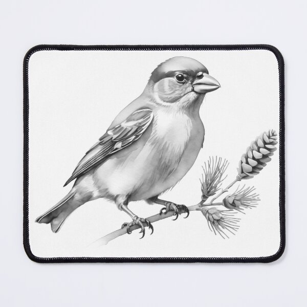 Item preview, Crossbill Finch on Pine Branch (Monochrome) designed and sold by PixelFixArt.