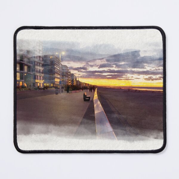 Item preview, Watercolor of empty beach in autumn at sunset designed and sold by FotoMahieu.