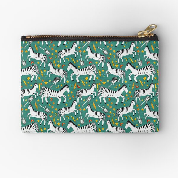 Rockin Rainbow Zebras on Green Zipper Pouch