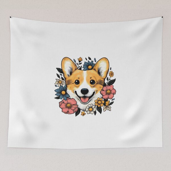 Item preview, Corgi dog in the flower garden designed and sold by ArisaHong.