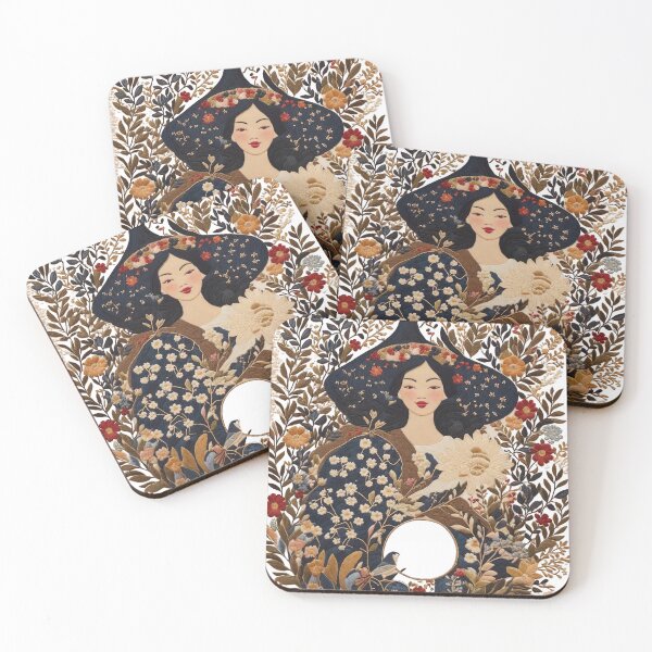 Item preview, Embroidered art of a young woman and her many flowers. designed and sold by Natcharee.