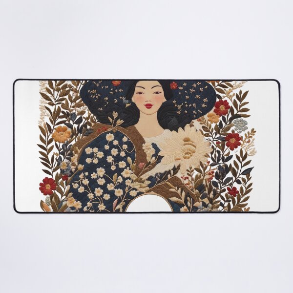 Item preview, Embroidered art of a young woman and her many flowers. designed and sold by Natcharee.