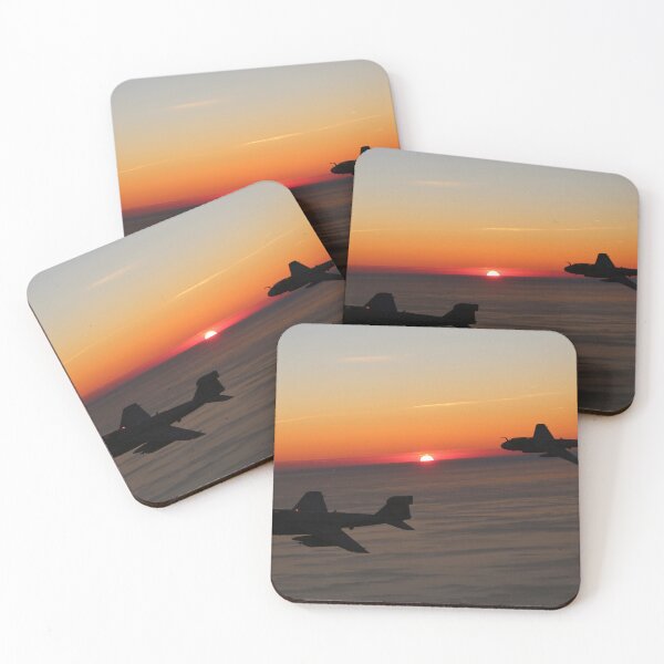 Item preview, STK109377M-Two EA-6B Prowlers are silhouetted by a setting sun. designed and sold by StocktrekImages.
