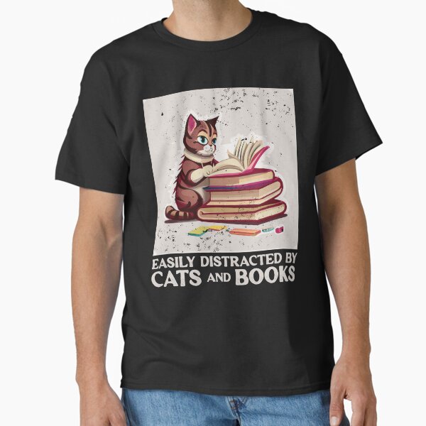 Aperçu de l'œuvre Booklover drôle facilement distrait par les chats et les livres créée et vendue par ambaart.