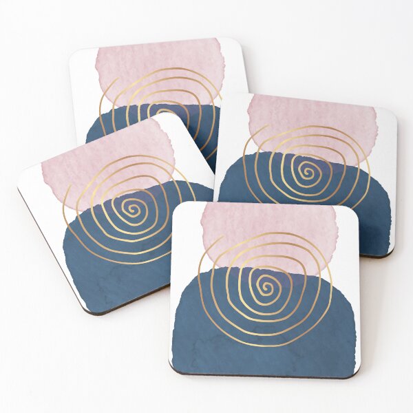 Item preview, Blue and pink watercolor shapes and golden swirl designed and sold by AnnaHolyph.
