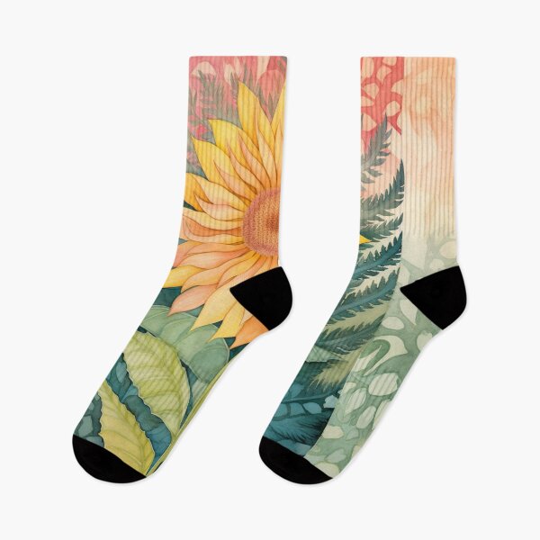 Item preview, An Autumn Watercolour Sunflower with Forest Fern Leaves designed and sold by AgathaZolastore.