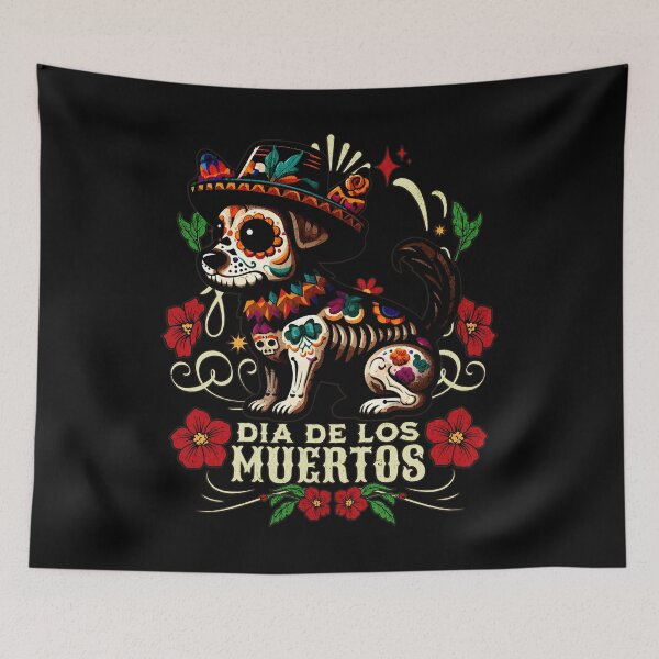 Item preview, text 'Dia de los muertos' with cute dog wearing a hat designed and sold by shirtsmugslife.