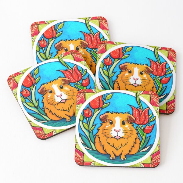 Item preview, Guinea Pig Art Nouveau with Tulips designed and sold by typogracat.