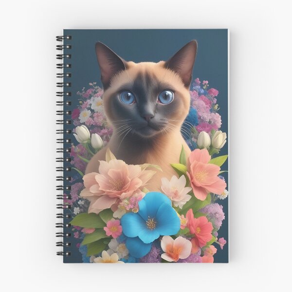 Item preview, Graceful Siamese Cat with Flowers Art designed and sold by FunArtDesigns00.