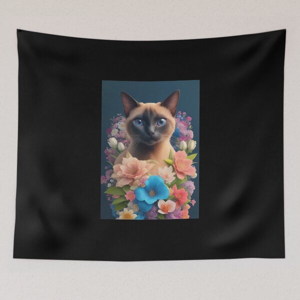 Artikelvorschau, Anmutige Siamkatze mit Blumen Art entworfen und verkauft von FunArtDesigns00.