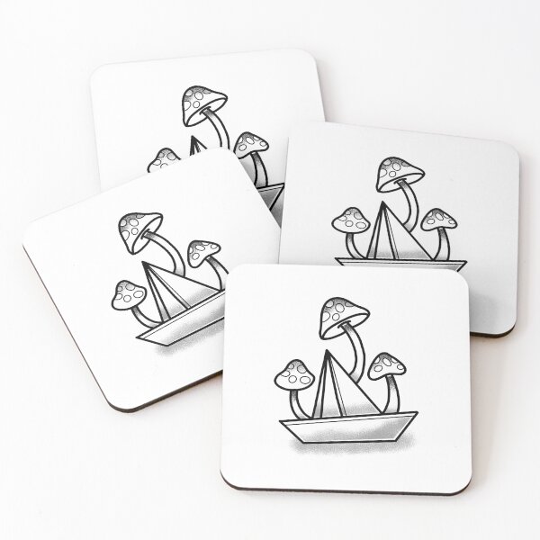 Item preview, Witchcore Boho Tattoo Paper boat with mushrooms designed and sold by jazzydevil.