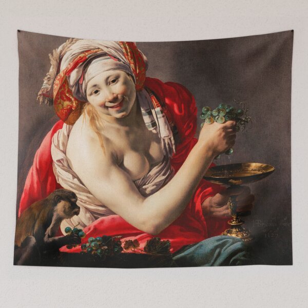 Item preview, Bacchante with Ape: 17th Century Art by Ter Brugghen designed and sold by TheSoulOfArt.