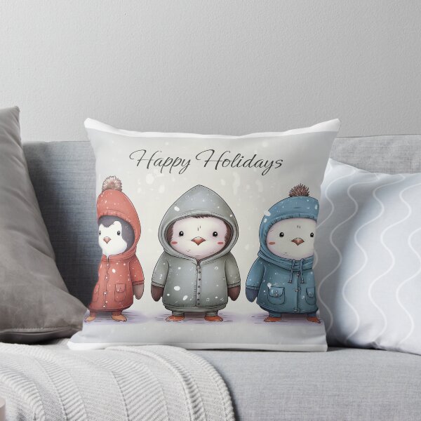 Artikelvorschau, Niedliche Pinguine mit Kapuzen-Feiertagskarte entworfen und verkauft von Pixel-Kingdom.