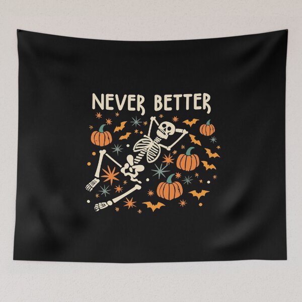 Item preview, Halloween Relaxation: 'Never Better' Skeleton in Pumpkin Field designed and sold by Shirtlify.