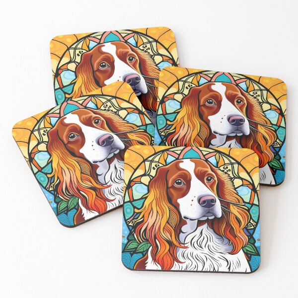 Item preview, Welsh Springer Spaniel Stained Glass Art Nouveau designed and sold by typogracat.