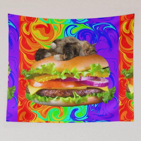 Item preview, Trippy cat on burger designed and sold by TicaCreations.