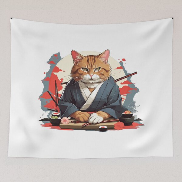 Item preview, Ginger Cat Indulges in Sushi Delight designed and sold by cutiepie11cats.