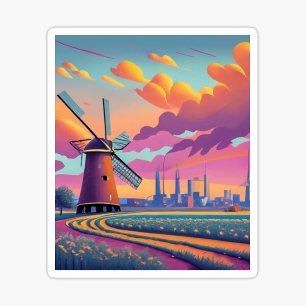 Item preview, Windmill at dusk designed and sold by ArtsDestination.