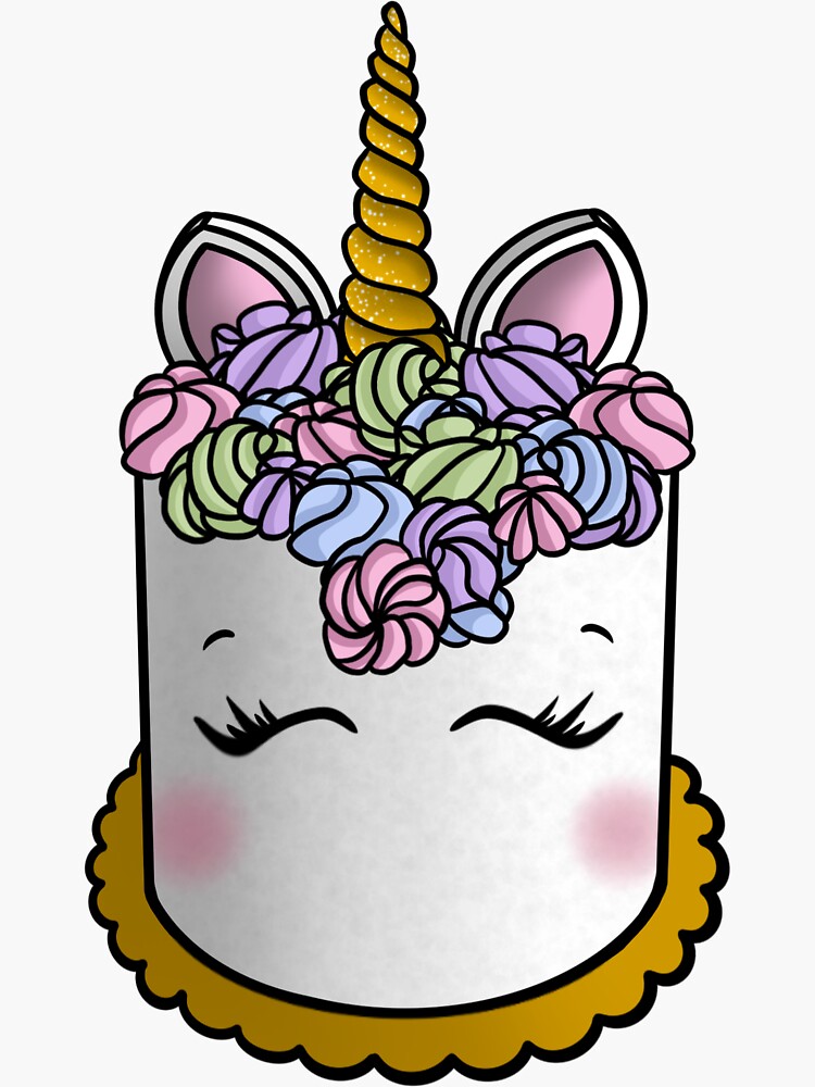 Cute Unicorns Cake with clouds rainbow and balloons