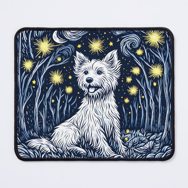 Item preview, white dog in firefly forest designed and sold by ArisaHong.