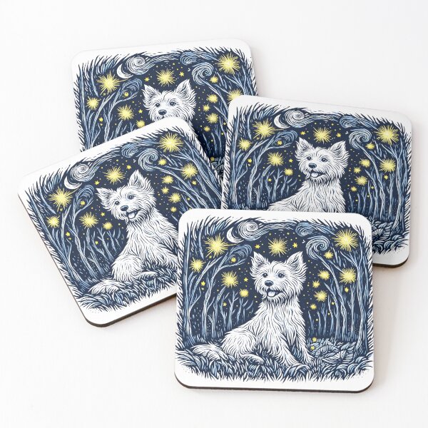 Item preview, white dog in firefly forest designed and sold by ArisaHong.