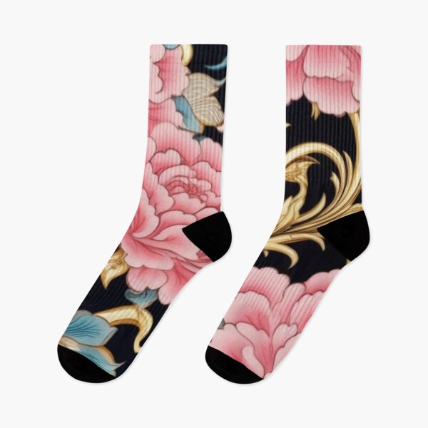 Artikelvorschau, Rosa und blaugoldenes Blumenmuster entworfen und verkauft von Roxburylane.