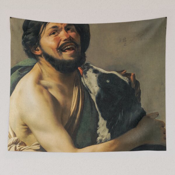 Item preview, Hendrick ter Brugghen Art: Laughing Bravo with Dog designed and sold by TheSoulOfArt.