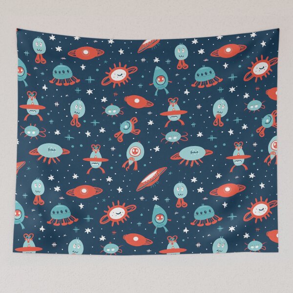 Item preview, Alien and space ships in a cosmic rendezvous designed and sold by StrawberryJolly.