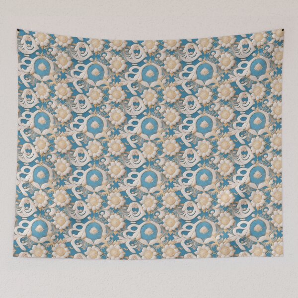 Item preview, White floral with cursive white ornamental designed and sold by pongthep-ks.