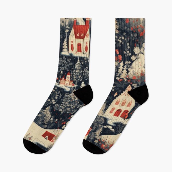 Item preview, Christmas Print of a Vintage Town in Snow Against a Navy Background designed and sold by AgathaZolastore.
