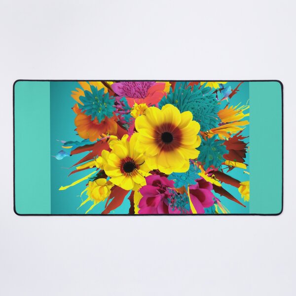 Item preview, Bouquet of colorful flowers on blue background designed and sold by Photopat.