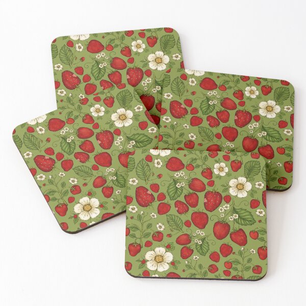 Item preview, Red Strawberry Patch with Flowers and Leaves Pattern designed and sold by rnmarts.