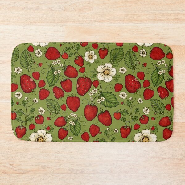 Item preview, Red Strawberry Patch with Flowers and Leaves Pattern designed and sold by rnmarts.
