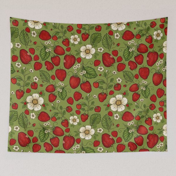 Item preview, Red Strawberry Patch with Flowers and Leaves Pattern designed and sold by rnmarts.