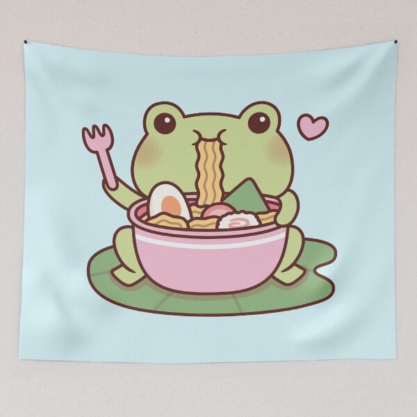 Item preview, Cute Frog Loves Eating Ramen Noodles designed and sold by rustydoodle.
