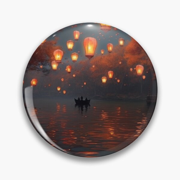 Item preview, Lanterns in and above lake with boats designed and sold by zand-n-zive.