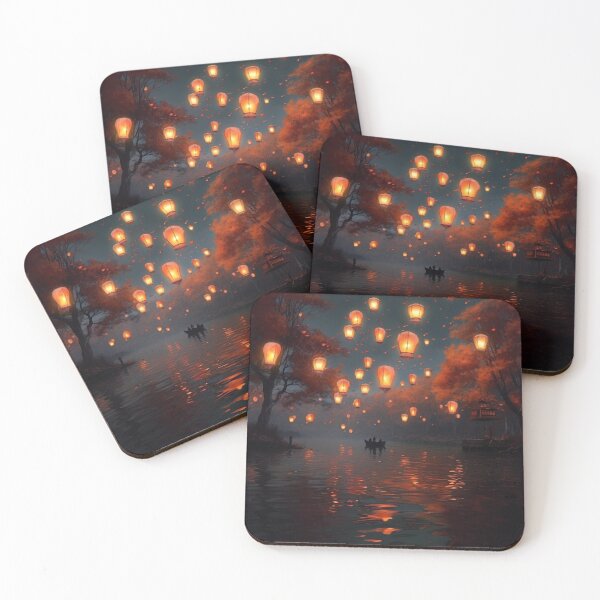 Item preview, Lanterns in and above lake with boats designed and sold by zand-n-zive.
