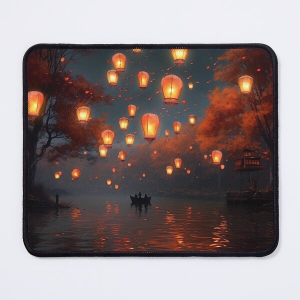 Item preview, Lanterns in and above lake with boats designed and sold by zand-n-zive.